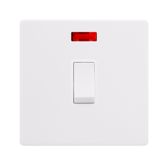 20A DOUBLE POLE SWITCH WITH NEON - POLAR WHITE COV