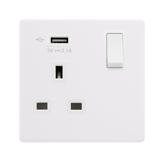 13A INGOT 1 GANG SWITCHED SOCKET WITH 2.1A USB OUT