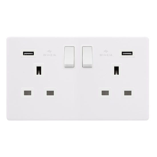 13A INGOT 2 GANG SWITCHED SOCKET WITH 2.1A USB OUT