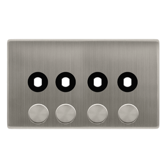 4 GANG UNFURNISHED DIMMER PLATE & KNOBS - STAINLES