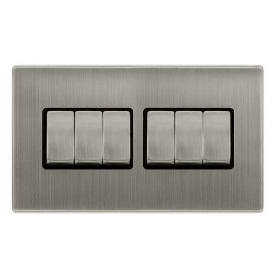 10AX INGOT 6 GANG 2 WAY SWITCH - STAINLESS STEEL C