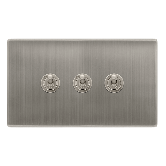 10AX 3 GANG 2 WAY TOGGLE SWITCH - STAINLESS STEEL