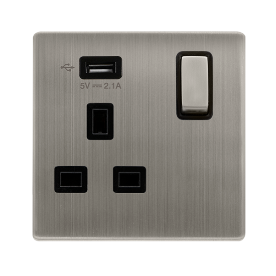 13A INGOT 1 GANG SWITCHED SOCKET WITH 2.1A USB OUT