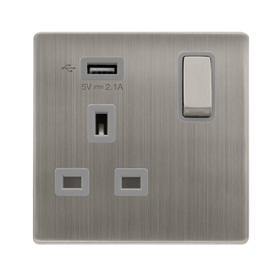 13A INGOT 1 GANG SWITCHED SOCKET WITH 2.1A USB OUT