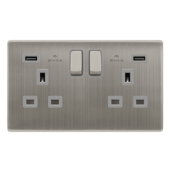 13A INGOT 2 GANG SWITCHED SOCKET WITH 2.1A USB OUT
