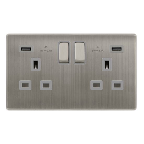 13A INGOT 2 GANG SWITCHED SOCKET WITH 2.1A USB OUT