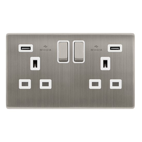 13A INGOT 2 GANG SWITCHED SOCKET WITH 2.1A USB OUT