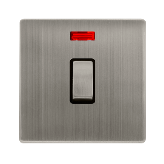 20A INGOT DOUBLE POLE SWITCH WITH NEON - STAINLESS
