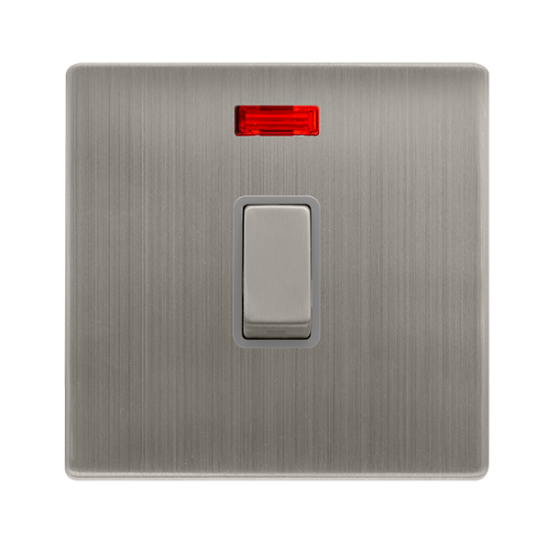 20A INGOT DOUBLE POLE SWITCH WITH NEON - STAINLESS