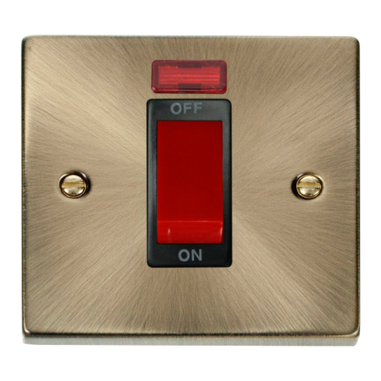 VPAB201BK Deco 1 Gang 45A DP Switch With Neon - Bl