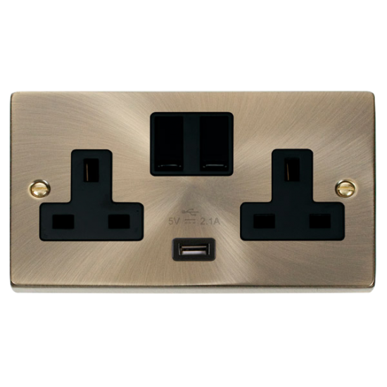 VPAB770BK Deco 13A 2G Switched Socket With 2.1A US