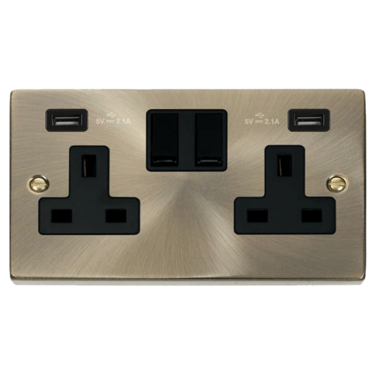 VPAB780BK Deco 13A 2 Gang Switched Socket With Twi