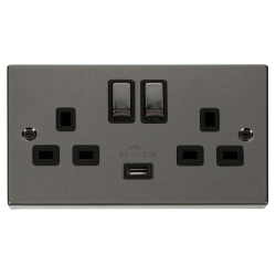 VPBN570BK Deco 13A 2G Ingot Switched Socket With 2