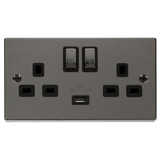 VPBN570BK Deco 13A 2G Ingot Switched Socket With 2