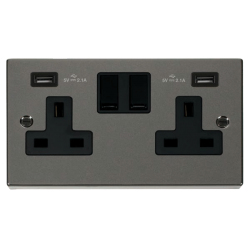 VPBN780BK Deco 13A 2 Gang Switched Socket With Twi