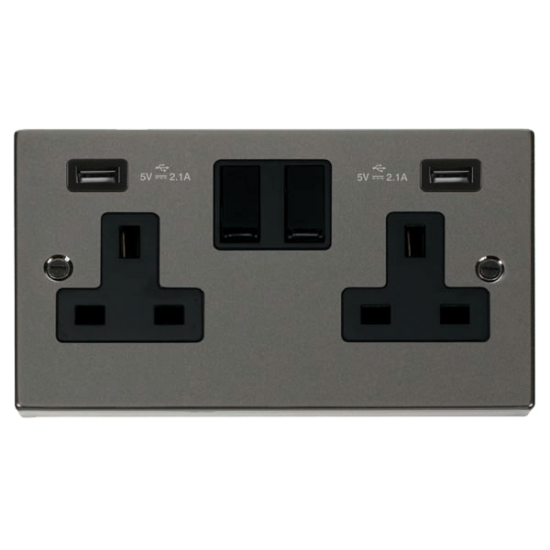 VPBN780BK Deco 13A 2 Gang Switched Socket With Twi