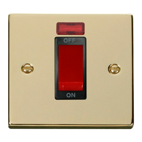 VPBR201BK Deco 1 Gang 45A DP Switch With Neon - Bl