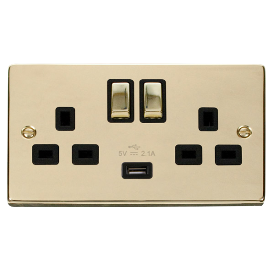 VPBR570BK Deco 13A 2G Ingot Switched Socket With 2