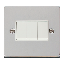 Scolmore Click Deco VPCH013WH 10AX 2 Gang 2 Way Plate Switch Polished Chrome White Inserts