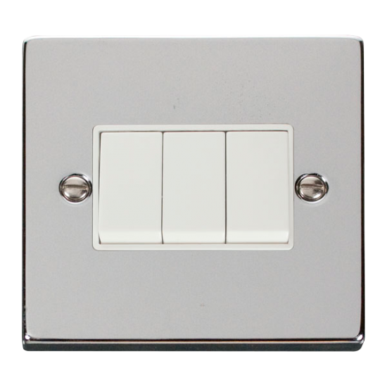 Scolmore Click Deco VPCH013WH 10AX 2 Gang 2 Way Plate Switch Polished Chrome White Inserts