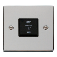 Scolmore Click Deco VPCH020BK 10Amp 3 Pole Fan Isolation Plate Switch Polished Chrome Black Inserts