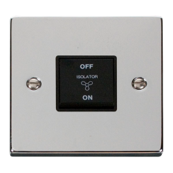 Scolmore Click Deco VPCH020BK 10Amp 3 Pole Fan Isolation Plate Switch Polished Chrome Black Inserts