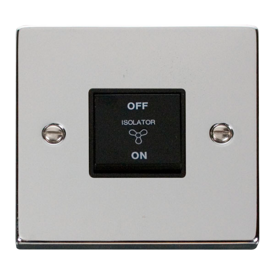 Scolmore Click Deco VPCH020BK 10Amp 3 Pole Fan Isolation Plate Switch Polished Chrome Black Inserts