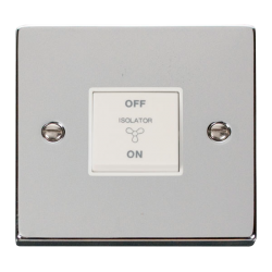 Scolmore Click Deco VPCH020WH 10A 3 Pole Fan Isolation Plate Switch Polished Chrome White Inserts