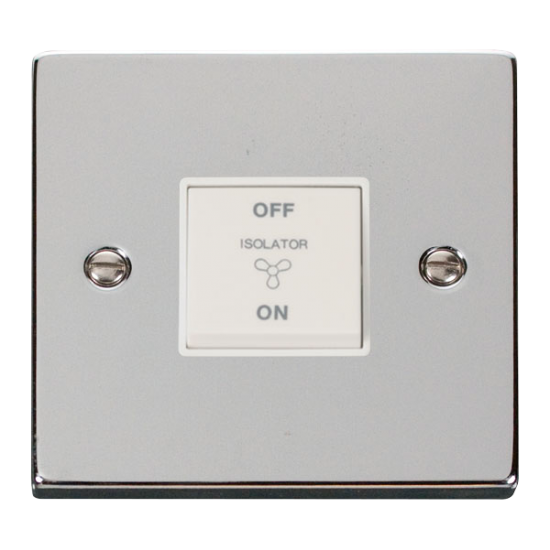 Scolmore Click Deco VPCH020WH 10A 3 Pole Fan Isolation Plate Switch Polished Chrome White Inserts