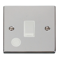 Scolmore Click Deco VPCH022WH 20A DP Plate Switch With Optional Flex Outlet Polished Chrome White Inserts