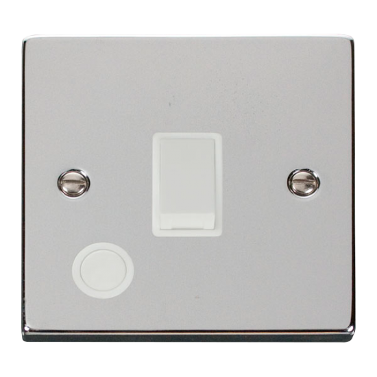 Scolmore Click Deco VPCH022WH 20A DP Plate Switch With Optional Flex Outlet Polished Chrome White Inserts