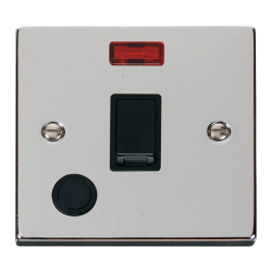 Scolmore Click Deco VPCH023BK 20A DP Plate Switch With Neon & Optional Flex Outlet Polished Chrome Black Inserts
