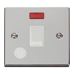 Scolmore Click Deco VPCH023WH 20Amp DP Plate Switch With Neon & Optional Flex Outlet Polished Chrome White Inserts