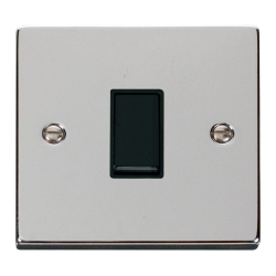 Scolmore Click Deco VPCH023BK 10Amp 1 Gang Intermediate Plate Switch Polished Chrome Black Inserts