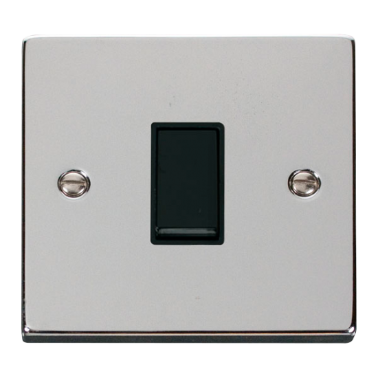 Scolmore Click Deco VPCH023BK 10Amp 1 Gang Intermediate Plate Switch Polished Chrome Black Inserts