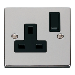 Scolmore Click Deco VPCH035BK 10Amp 3 Pole Fan Isolation Plate Switch Polished Chrome Black Inserts