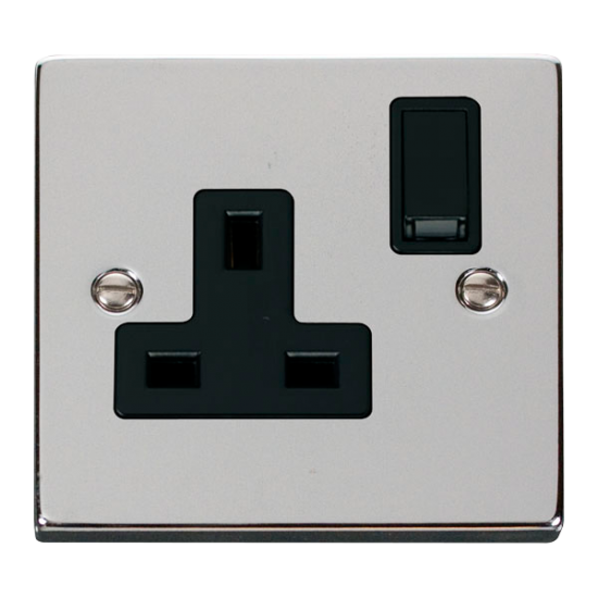 Scolmore Click Deco VPCH035BK 10Amp 3 Pole Fan Isolation Plate Switch Polished Chrome Black Inserts