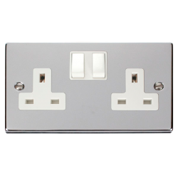 Scolmore Click Deco VPCH036WH 13A 2 Gang DP Switched Socket Outlet Polished Chrome White Inserts