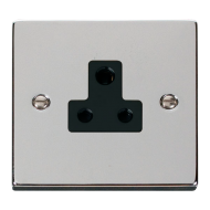 Scolmore Click Deco VPCH038BK 5A Round Pin Socket Outlet Polished Chrome Black Inserts