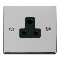 Scolmore Click Deco VPCH038BK 5A Round Pin Socket Outlet Polished Chrome Black Inserts