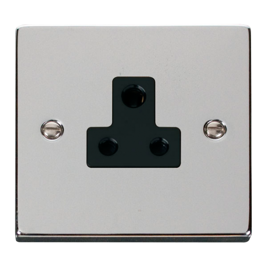 Scolmore Click Deco VPCH038BK 5A Round Pin Socket Outlet Polished Chrome Black Inserts