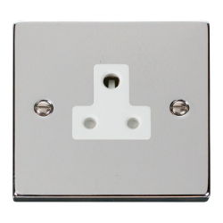 Scolmore Click Deco VPCH038WH 5A Round Pin Socket Outlet Polished Chrome White Inserts