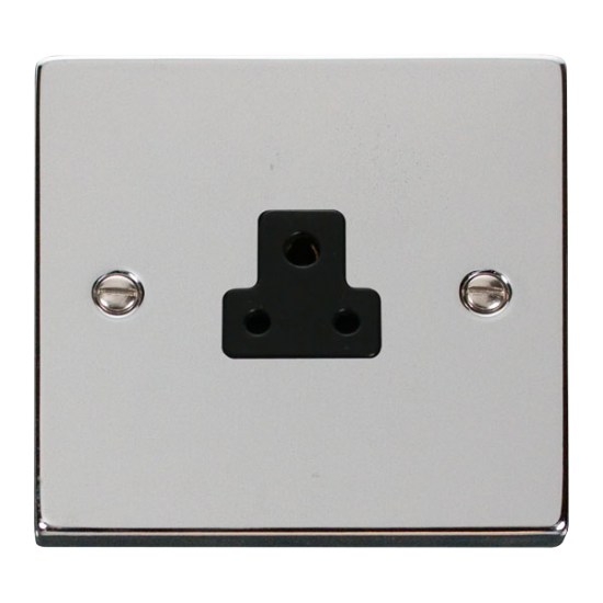 Scolmore Click Deco VPCH039BK 2A Round Pin Socket Outlet Polished Chrome Black Inserts