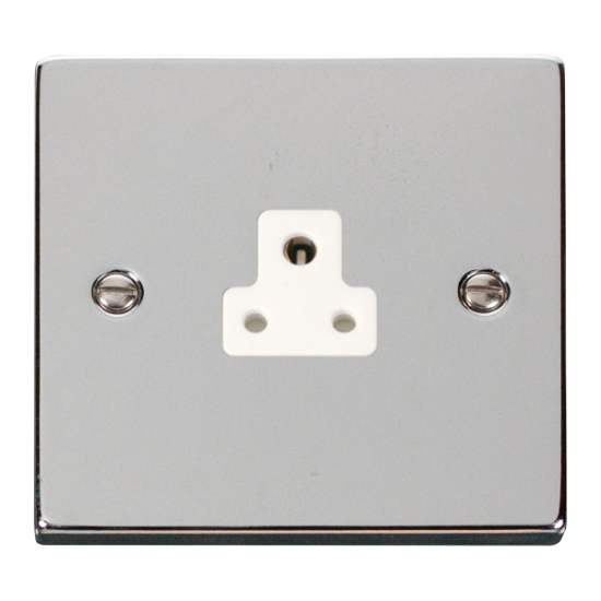 Scolmore Click Deco VPCH039WH 2A Round Pin Socket Outlet Polished Chrome White Inserts