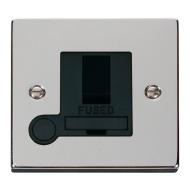 Scolmore Click Deco VPCH051BK 13A DP Switched Fused Connection Unit With Optional Flex Outlet Polished Chrome Black Inserts
