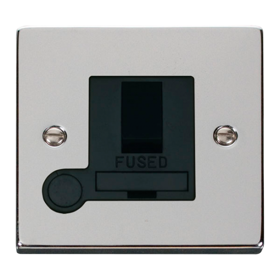 Scolmore Click Deco VPCH051BK 13A DP Switched Fused Connection Unit With Optional Flex Outlet Polished Chrome Black Inserts