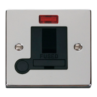 Scolmore Click Deco VPCH052BK 13A DP Switched Fused Connection Unit With Neon & Optional Flex Outlet Polished Chrome Black Inserts
