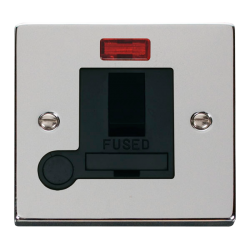 Scolmore Click Deco VPCH052BK 13A DP Switched Fused Connection Unit With Neon & Optional Flex Outlet Polished Chrome Black Inserts