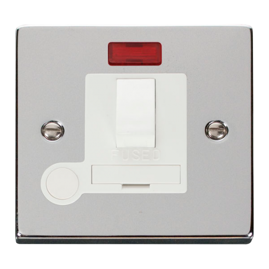 Scolmore Click Deco VPCH052WH 13Amp DP Switched Fused Connection Unit With Neon & Optional Flex Outlet Polished Chrome White Inserts