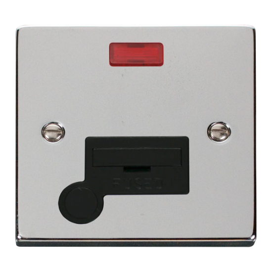Scolmore Click Deco VPCH053BK 13Amp Fused Connection Unit With Neon & Optional Flex Outlet Polished Chrome Black Inserts